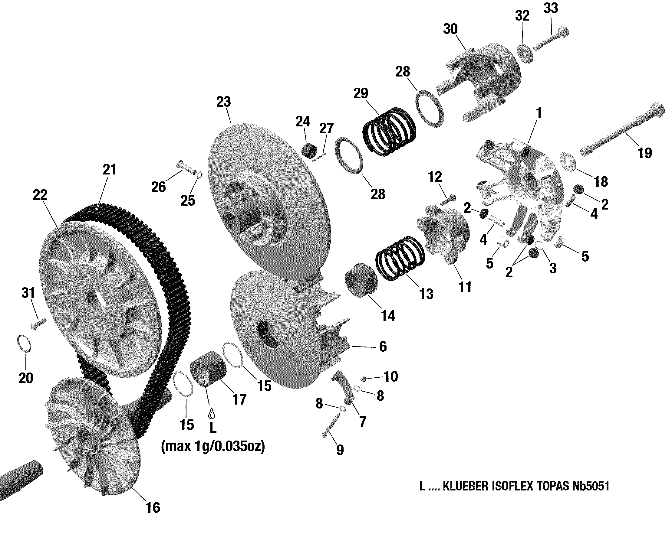 Схема узла: Rotax - Transmission - CVT Pulleys - 900 ACE