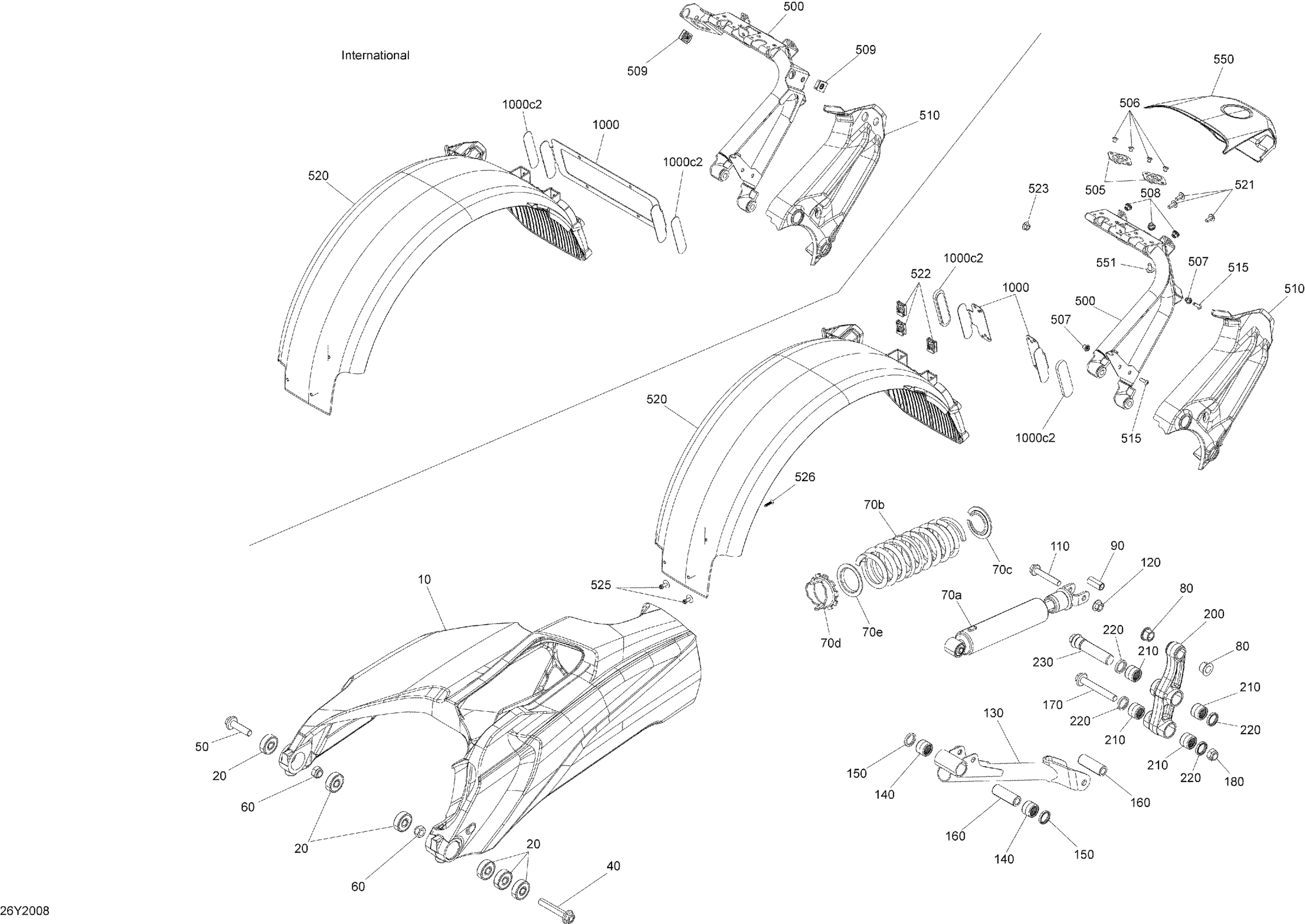 Suspension, Rear - STD - Swing Arm - Shock - Fender