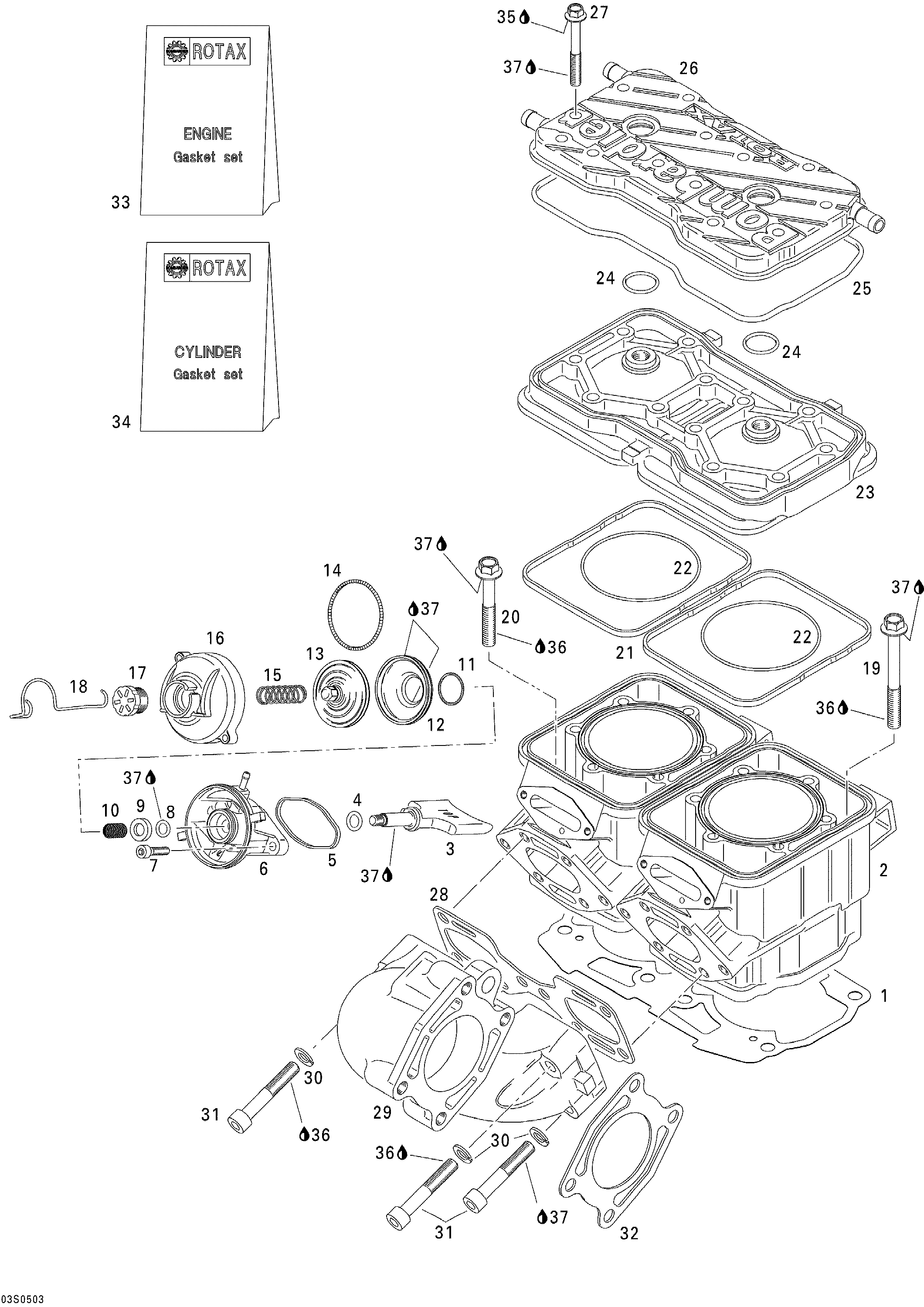 Схема узла: Cylinder And Exhaust Manifold