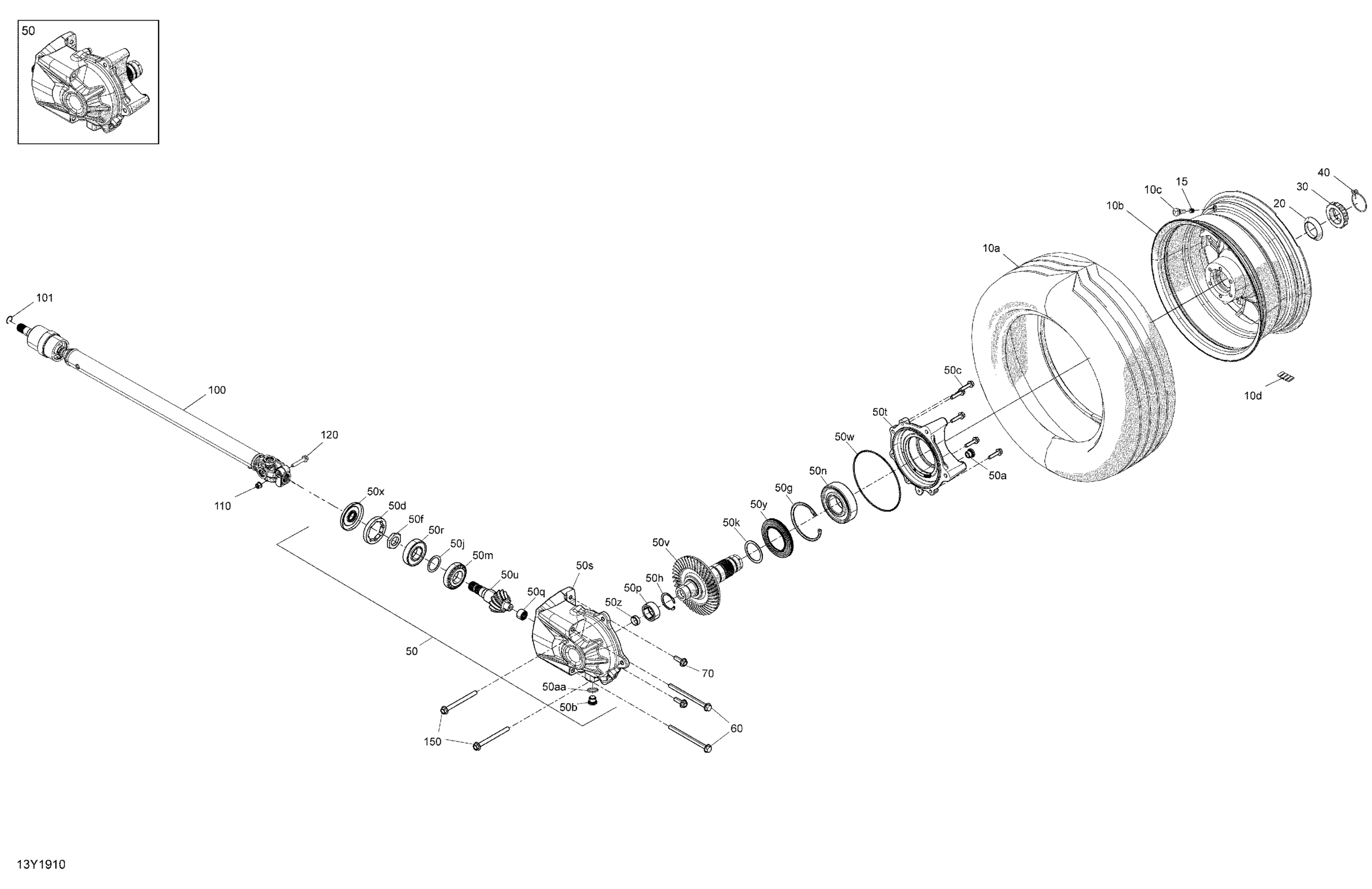 Схема узла: Drive System, Rear Drive Shaft & Final Drive + Wheel + Tire