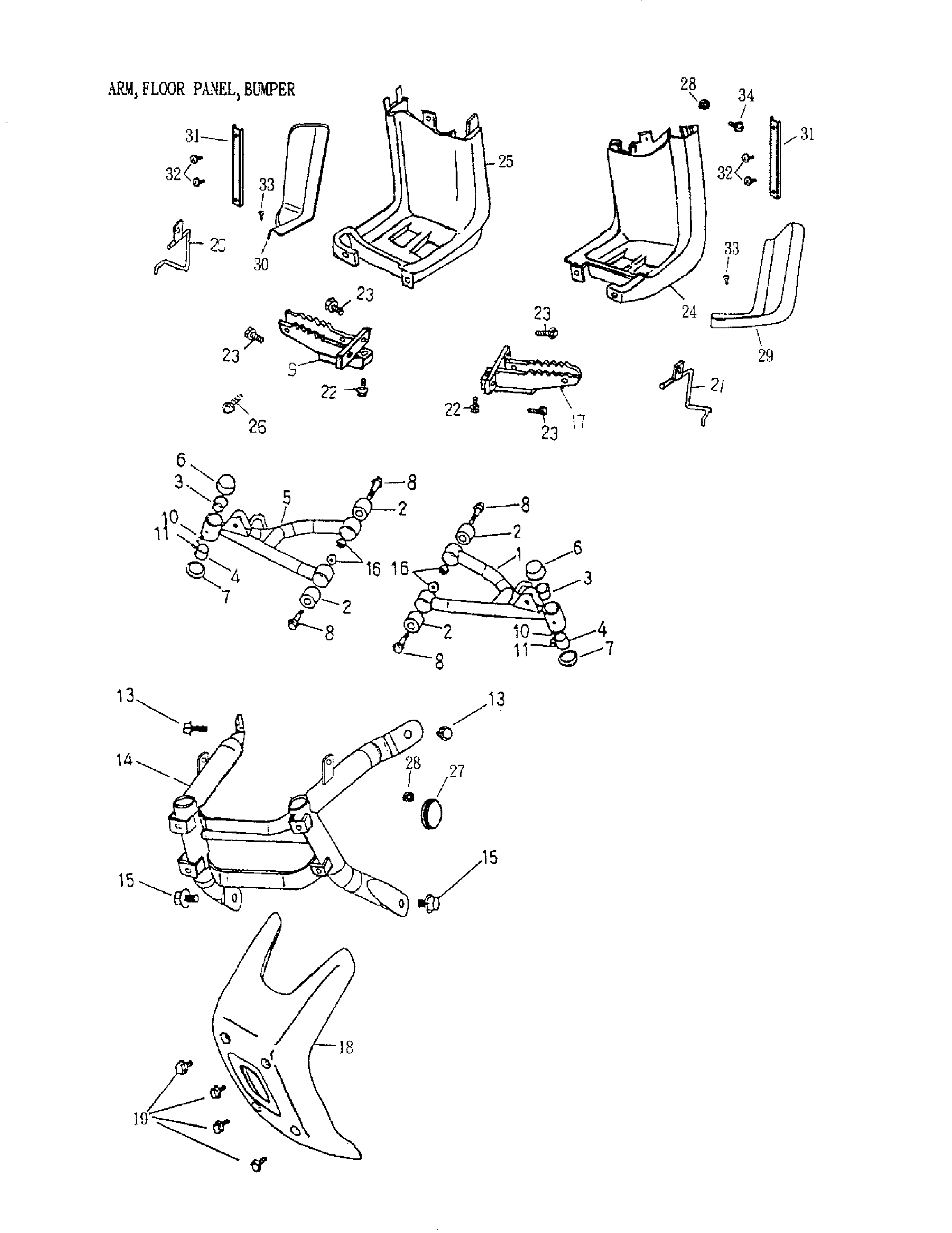 Arm, Foot Rest, Bumper