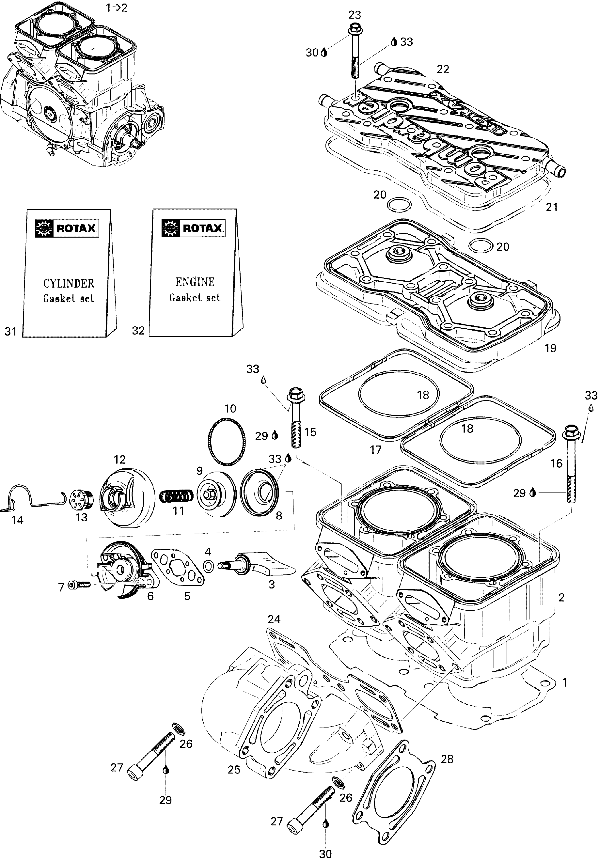 Схема узла: Cylinder And Exhaust Manifold