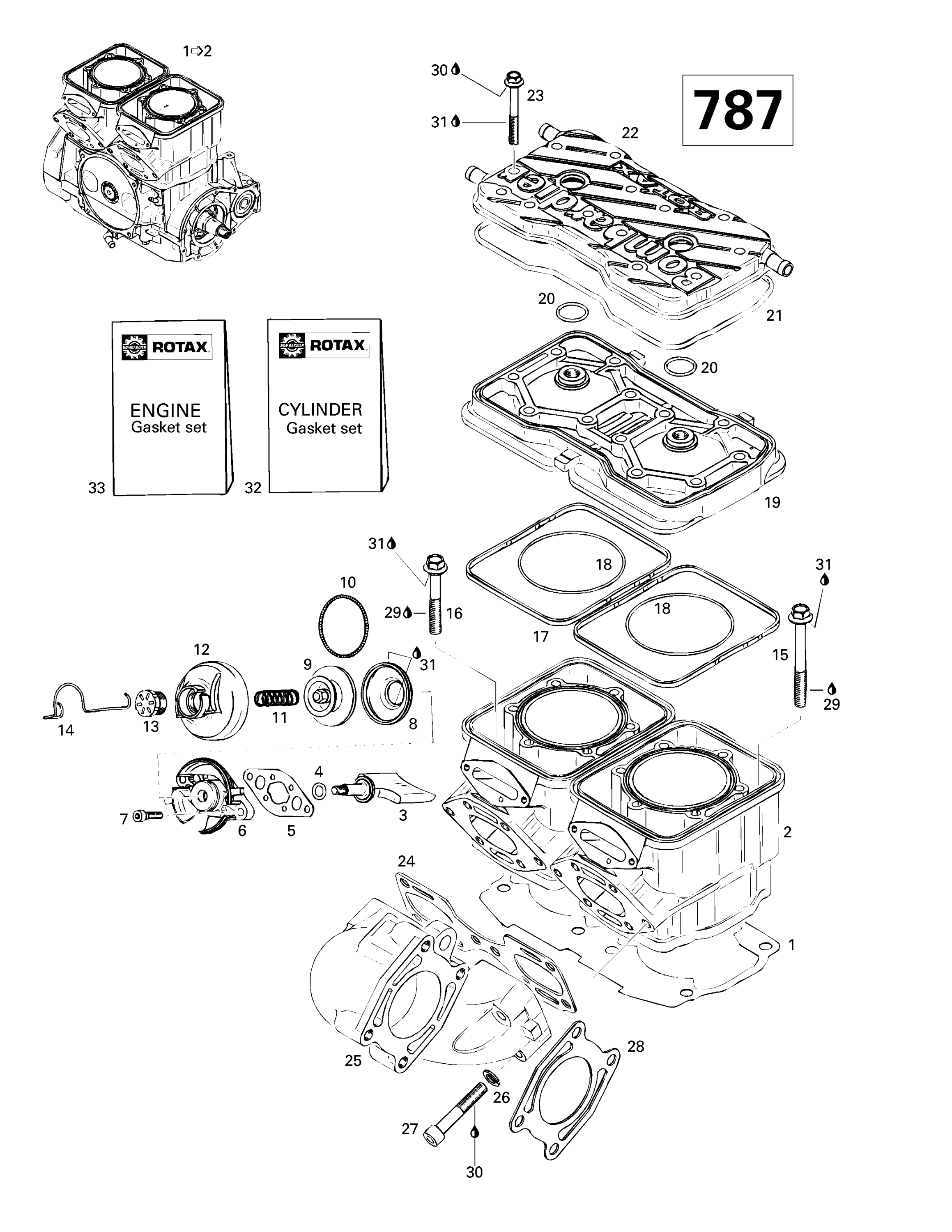 Схема узла: Cylinder, Exhaust Manifold (787)