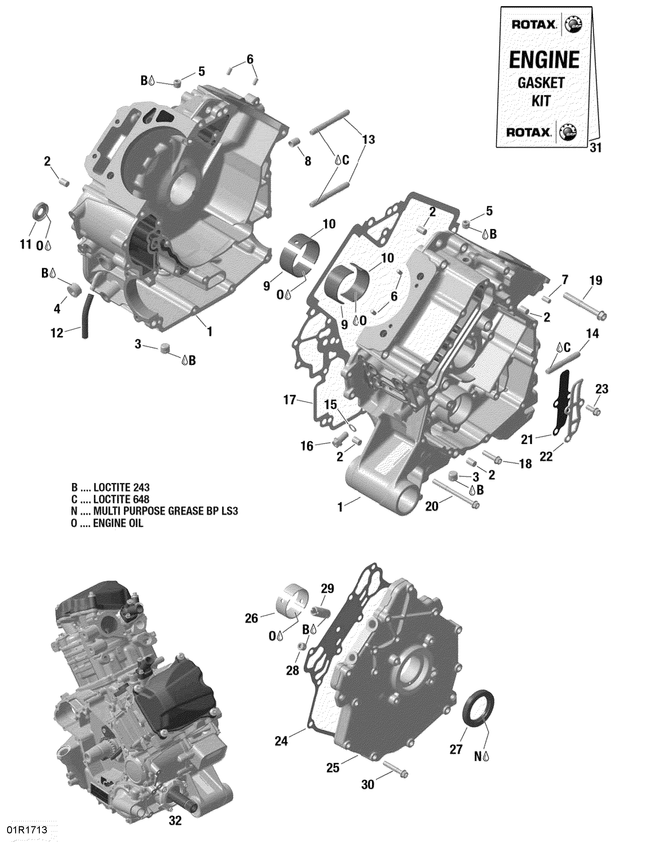 Схема узла: Crankcase - 1000R EFI (Except XMR)