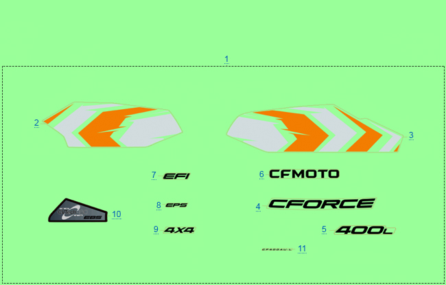 Схема узла: РАСПОЛОЖЕНИЕ СТИКЕРОВ CFORCE (ОРАНЖЕВЫЙ_LAVA ORANGE) 2021